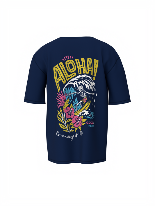 Aloha Graphic Unisex Navy Blue Oversized T-Shirt Cool Outfit