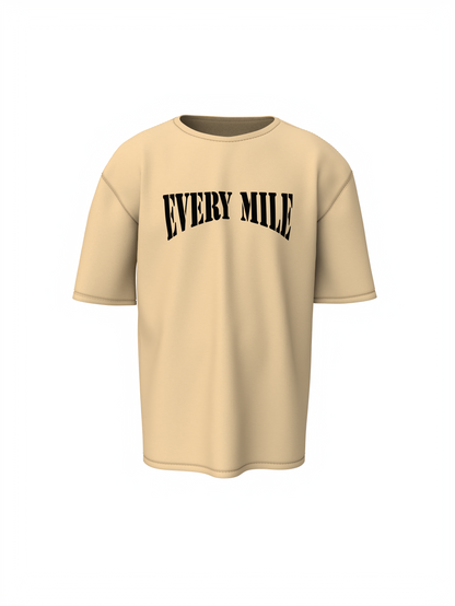 Every Mile Graphic Unisex Beige Oversized T-Shirt Tee