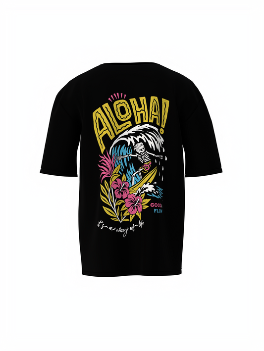 Aloha Graphic Black Oversized T-Shirt Stylish Casual Look