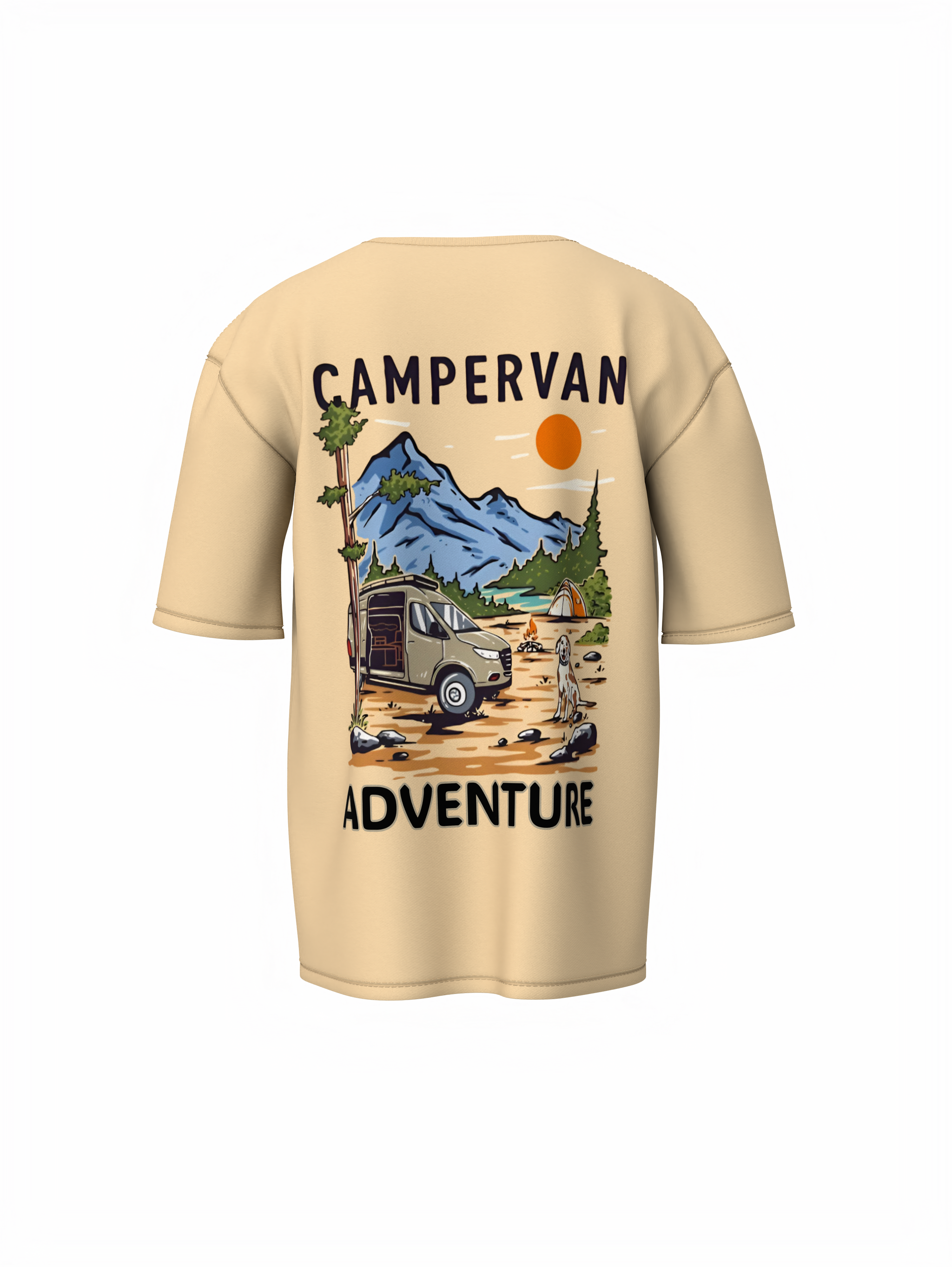 Campervan Graphic Unisex Beige Oversized T-Shirt