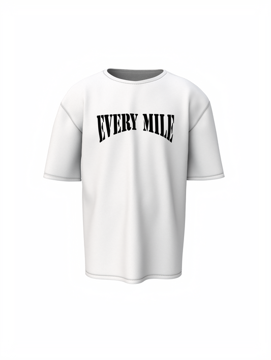 Every Mile Graphic Unisex White Oversized T-Shirt Style