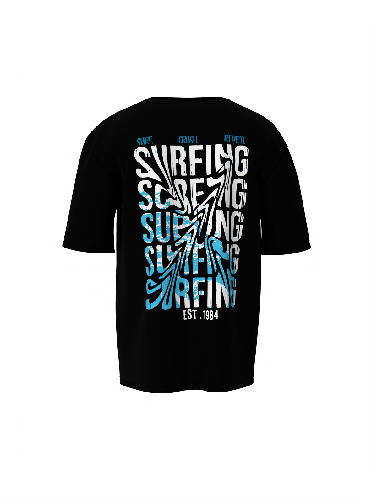 Surfing Graphic Unisex Black Oversized T-Shirt