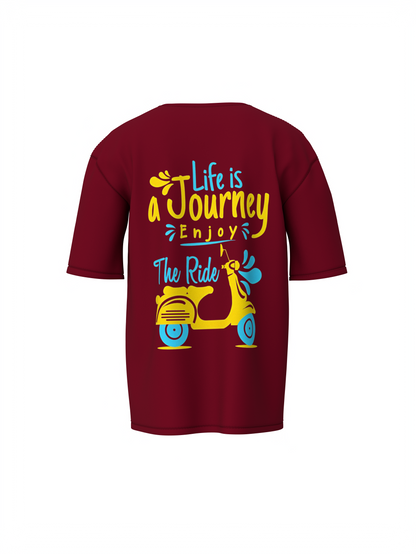 Life Is Journey Unisex Maroon Oversized T-Shirt Bold & Inspiring