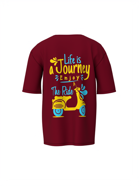 Life Is Journey Unisex Maroon Oversized T-Shirt Bold & Inspiring