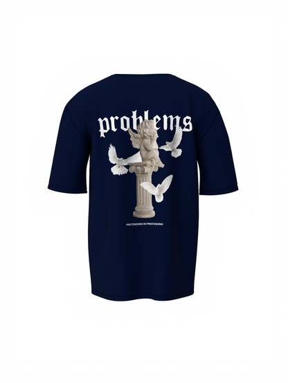 Problems Graphic Unisex Dark Blue Oversized T-Shirt Bold Tee