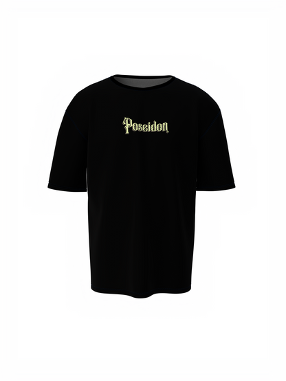 Poseidon Graphic Unisex Black Oversized T-Shirt Streetwears