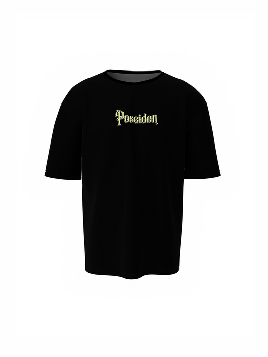Poseidon Graphic Unisex Black Oversized T-Shirt Streetwears