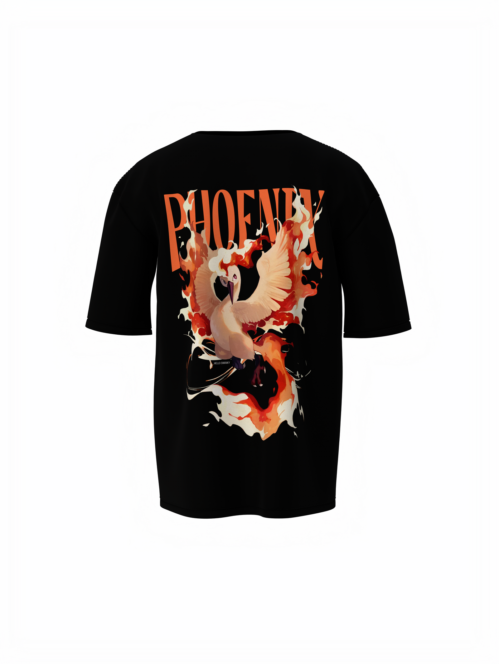 Phoenix Bird Graphic Unisex Black Oversized T-Shirt