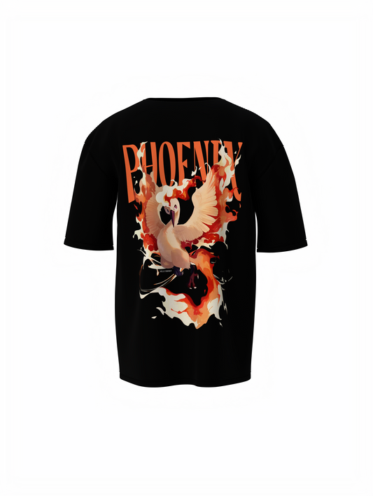 Phoenix Bird Graphic Unisex Black Oversized T-Shirt