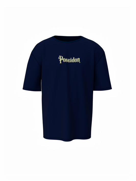 Poseidon Graphic Unisex Dark Blue Oversized T-Shirt