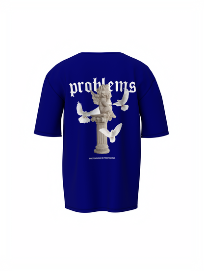 Problems Graphic Unisex Blue Oversized T-Shirt