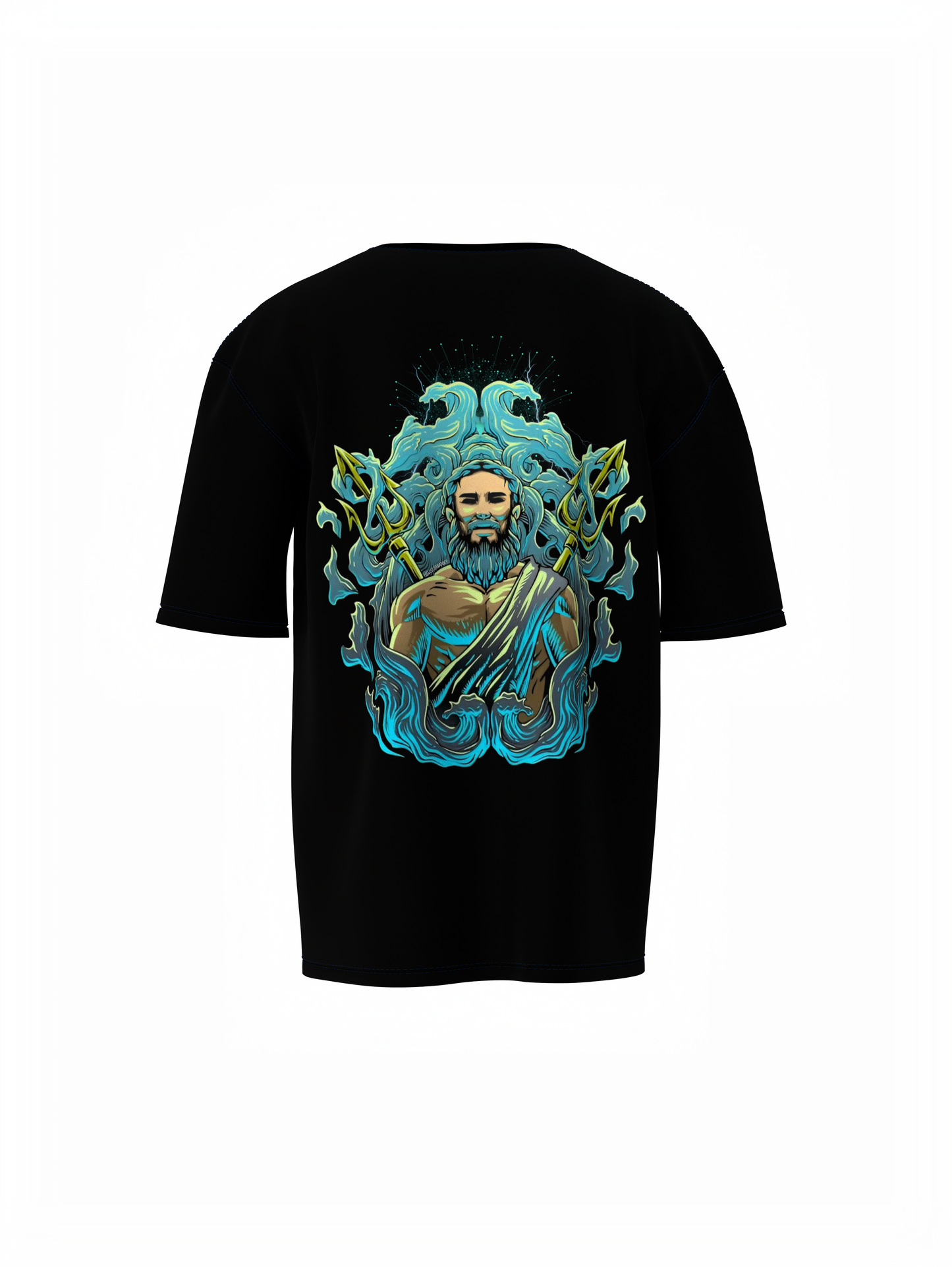 Poseidon Graphic Unisex Black Oversized T-Shirt Streetwears
