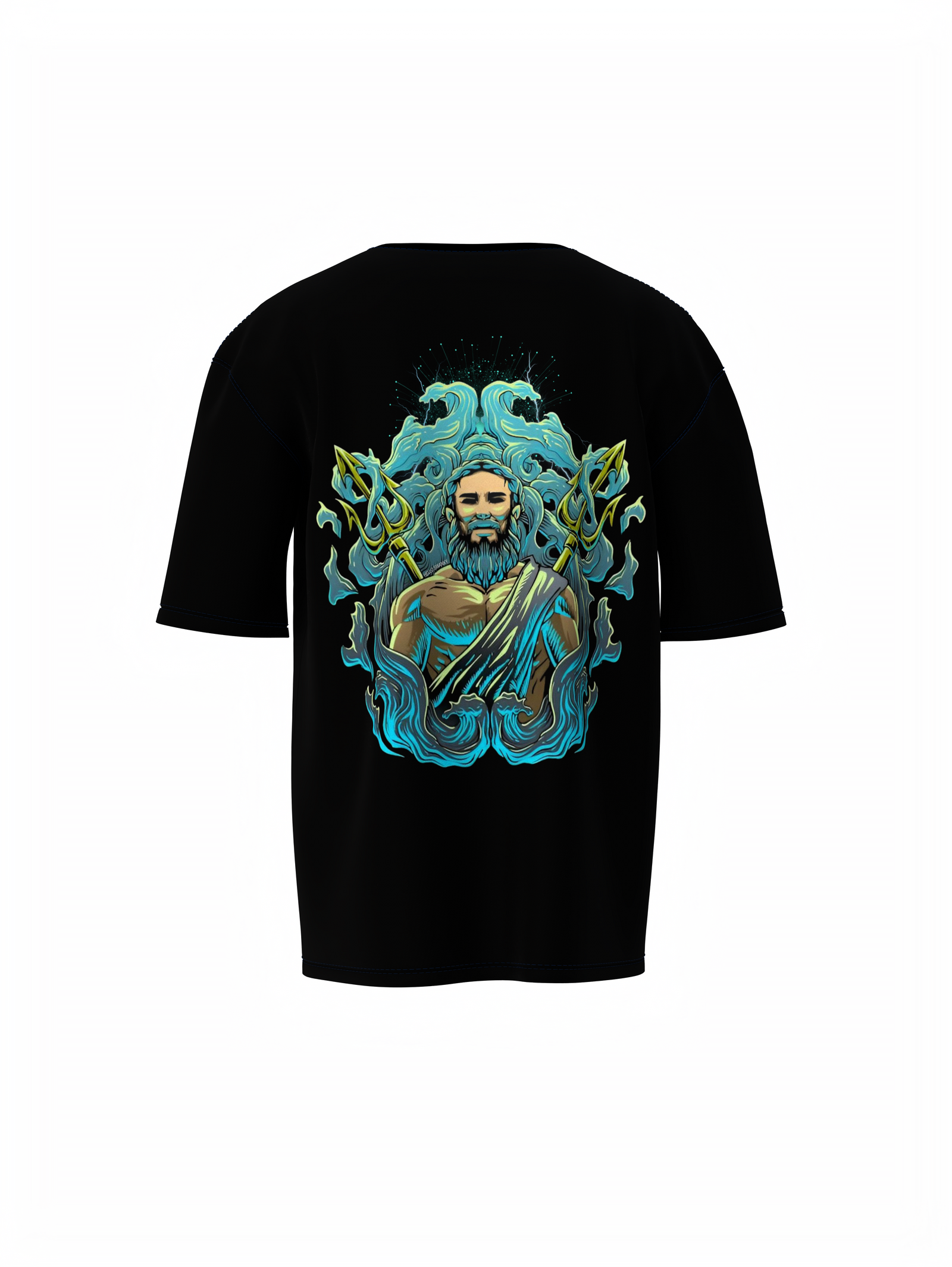 Poseidon Graphic Unisex Black Oversized T-Shirt Streetwears