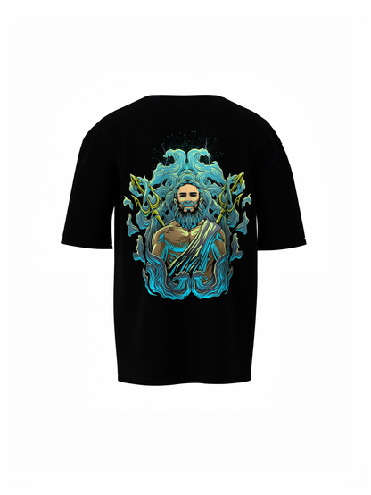 Poseidon Graphic Unisex Black Oversized T-Shirt Streetwears