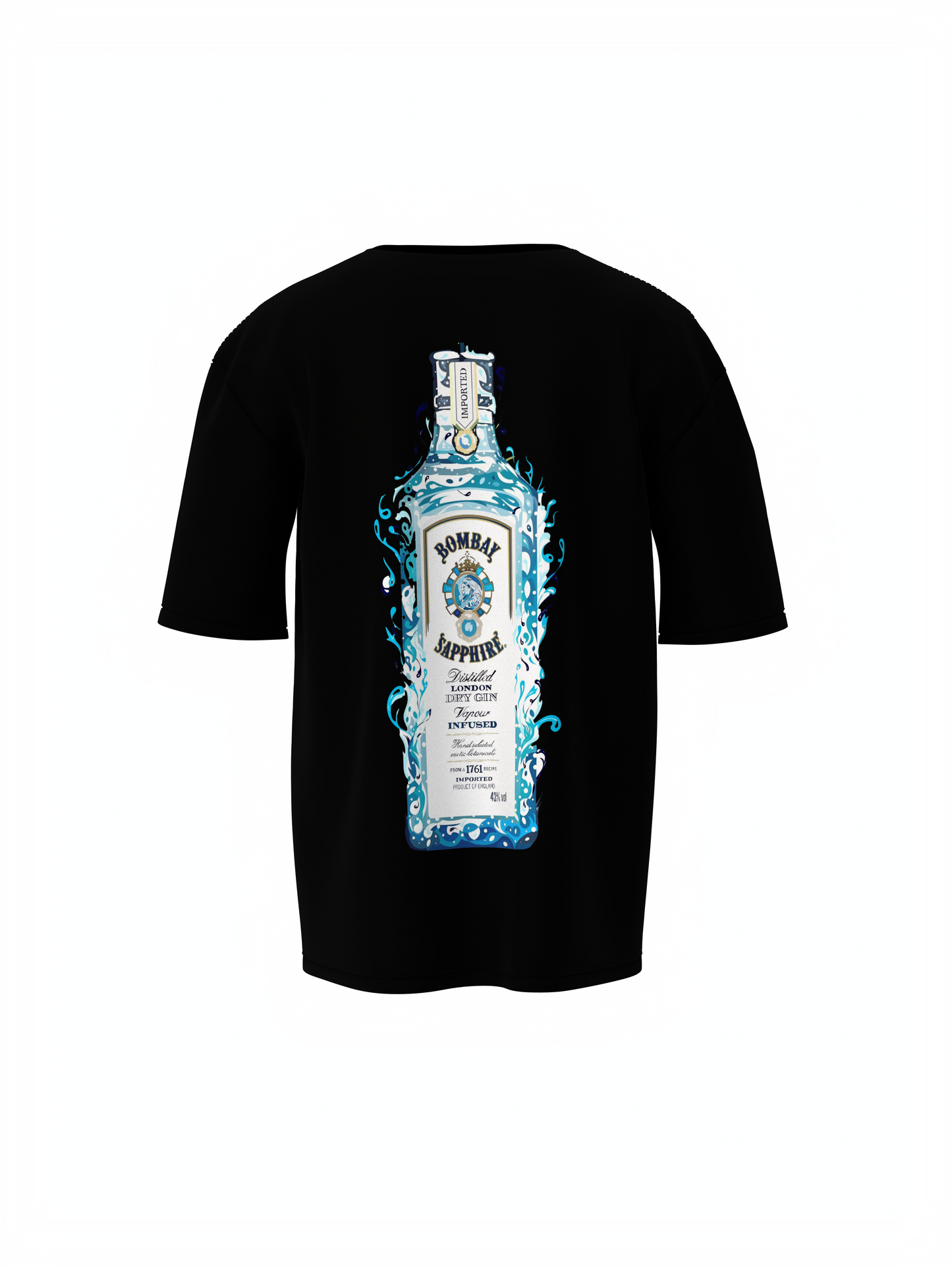 Bombay Sapphire Unisex Black Oversized T-Shirt Bold Graphic