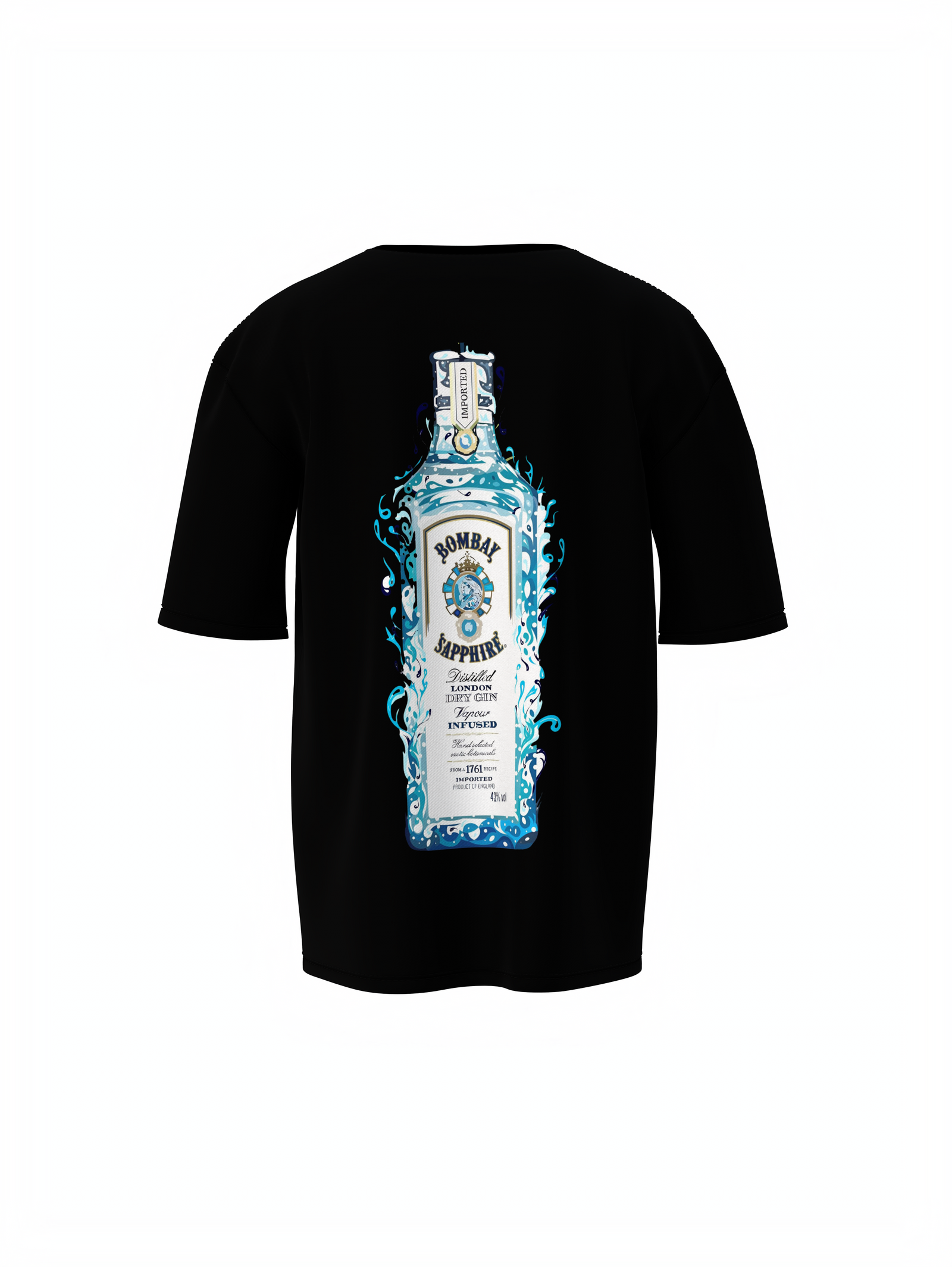 Bombay Sapphire Unisex Black Oversized T-Shirt Bold Graphic