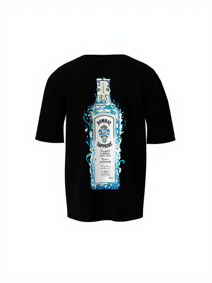 Bombay Sapphire Unisex Black Oversized T-Shirt Bold Graphic