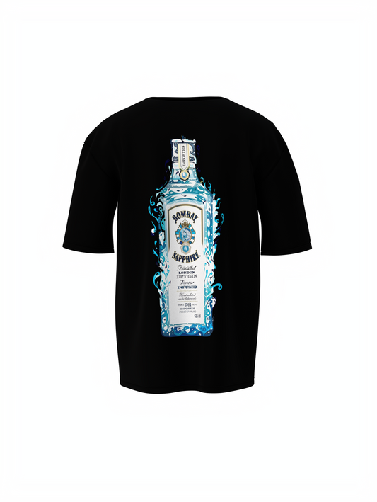 Bombay Sapphire Unisex Black Oversized T-Shirt Bold Graphic