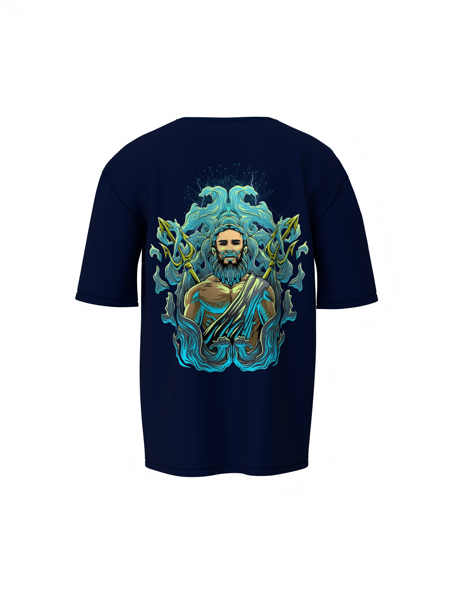 Poseidon Graphic Unisex Dark Blue Oversized T-Shirt
