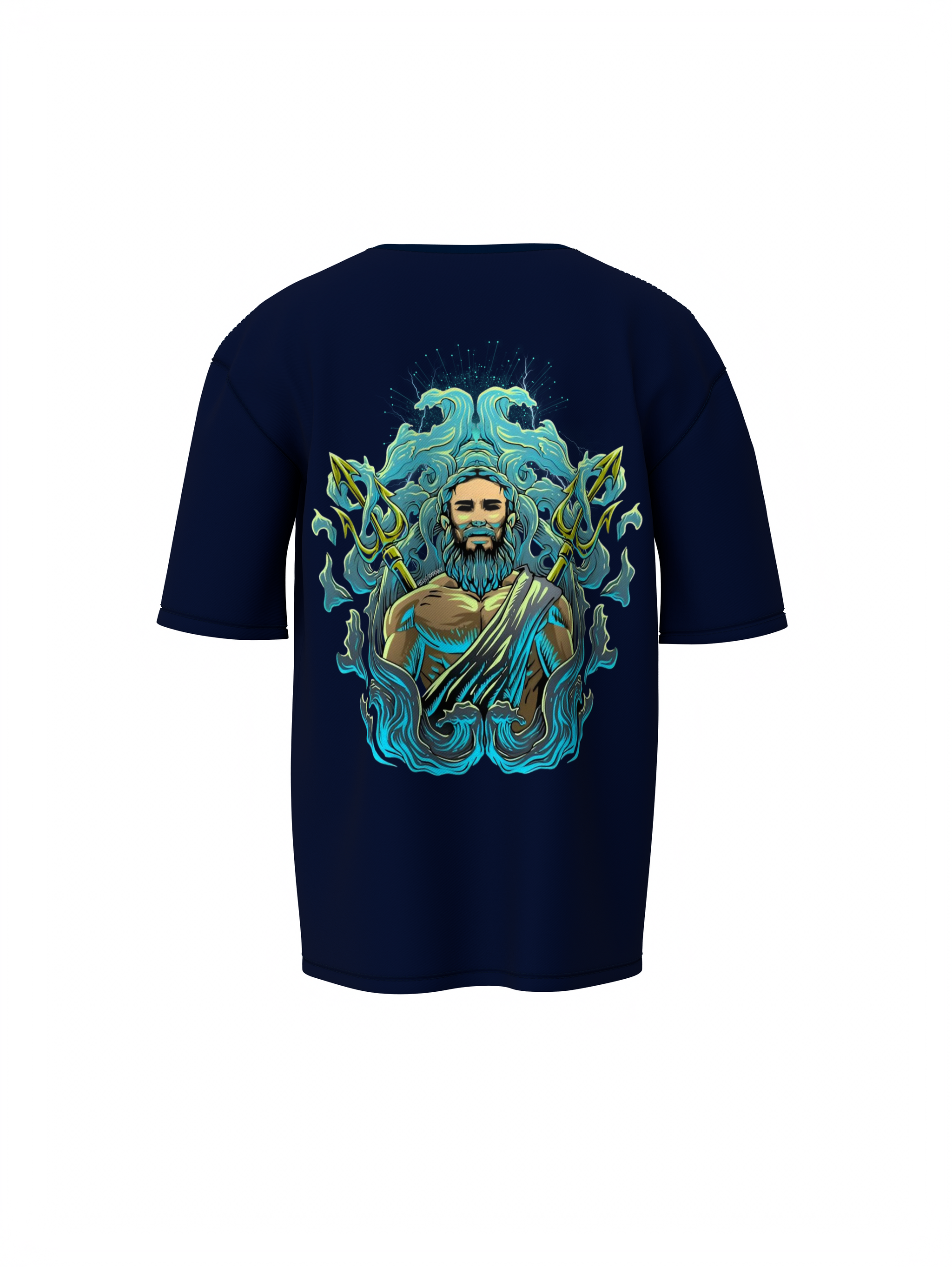 Poseidon Graphic Unisex Dark Blue Oversized T-Shirt