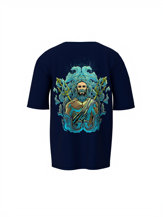 Poseidon Graphic Unisex Dark Blue Oversized T-Shirt