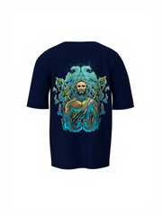 Poseidon Graphic Unisex Dark Blue Oversized T-Shirt