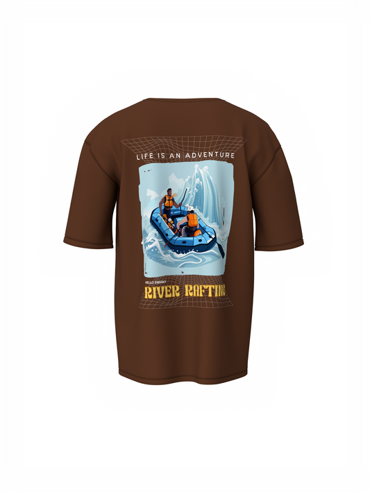 River Rafting Brown Oversized Adventure T-Shirt Casual Wear