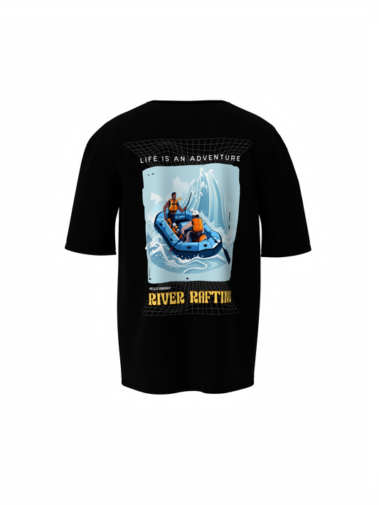 River Rafting Unisex Black Oversized Adventure T-Shirt