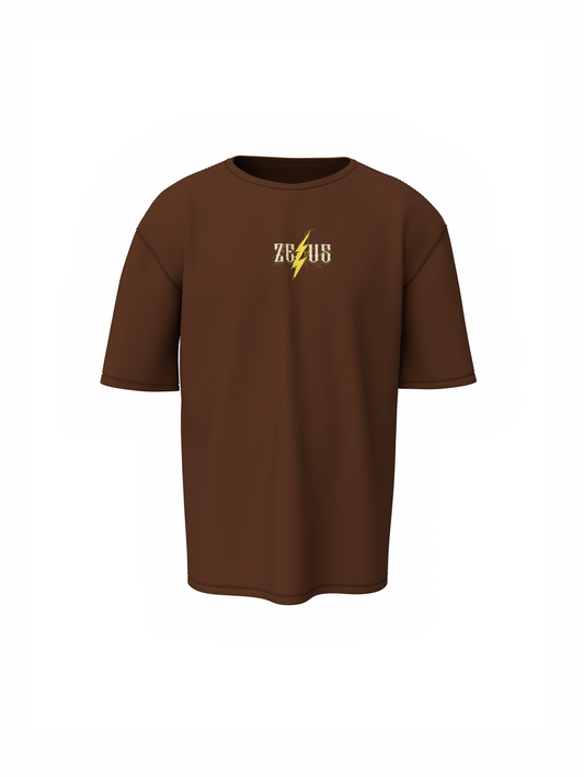 Zeus Graphic Unisex Brown Oversized T-Shirt