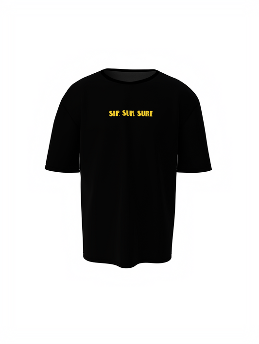 Sip Sun Surf Graphic Unisex Black Oversized T-Shirt