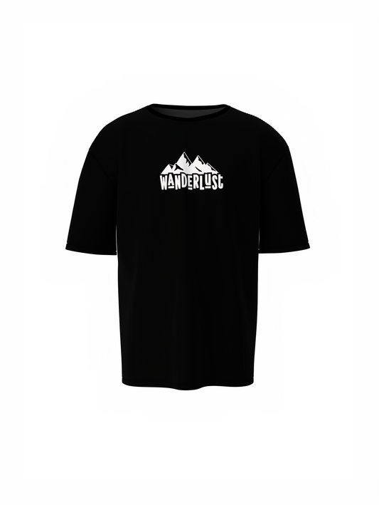Wanderlust Graphic Unisex Black Oversized T-Shirt Travel