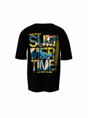 Sip Sun Surf Graphic Unisex Black Oversized T-Shirt