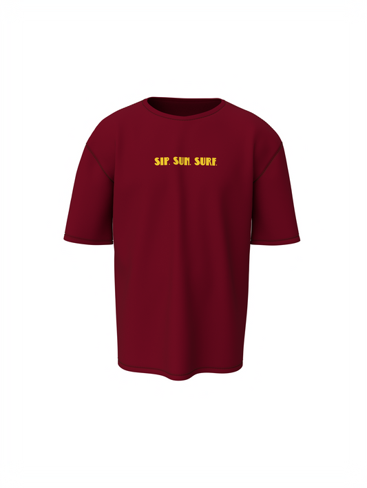 Sip Sun Surf Graphic Unisex Maroon Oversized T-Shirt Tee