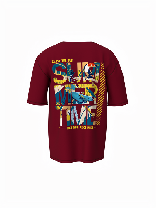 Sip Sun Surf Graphic Unisex Maroon Oversized T-Shirt Tee