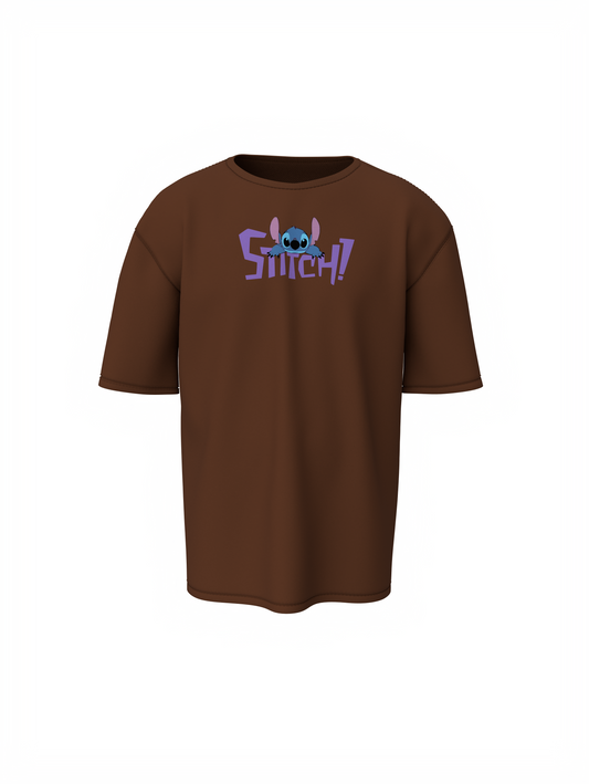 Lio & Stitch Unisex Brown Oversized T-Shirt – Comic Style
