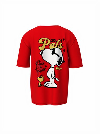 Cool Snoopy Unisex Red Oversized T-Shirt, Chill Vibes