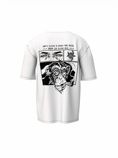 Monkey Graphic Unisex White Oversized T-Shirt Bold Design