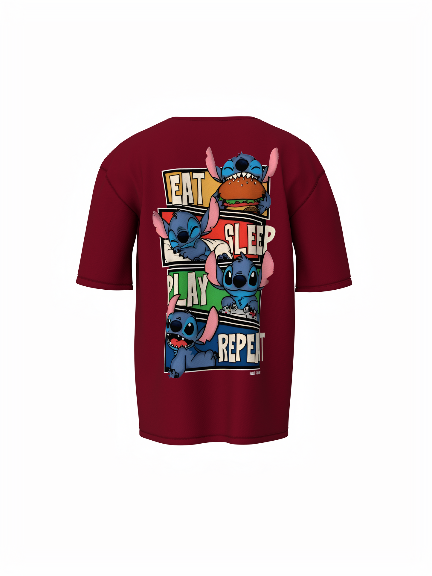 Stitch Graphic Maroon Oversized T-Shirt Unisex Casual Styles