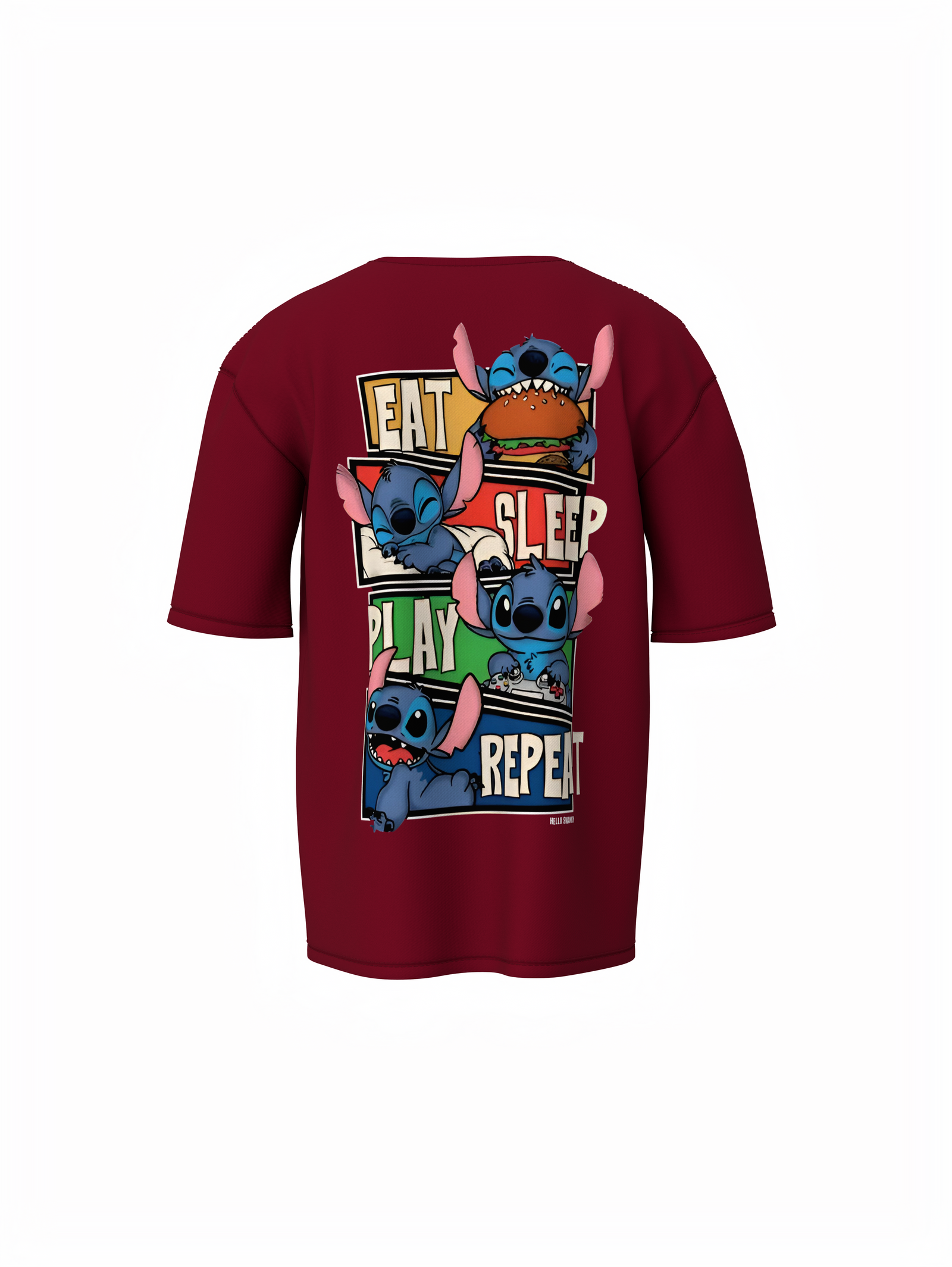 Stitch Graphic Maroon Oversized T-Shirt Unisex Casual Styles