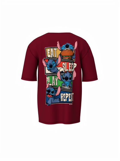 Stitch Graphic Maroon Oversized T-Shirt Unisex Casual Styles