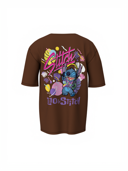Lio & Stitch Unisex Brown Oversized T-Shirt – Comic Style