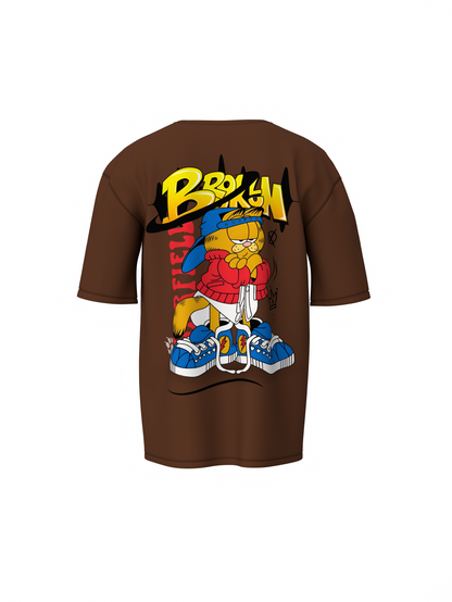 Brown Garfield Oversized T-Shirt Stylish Graphic Fun T-Shirt