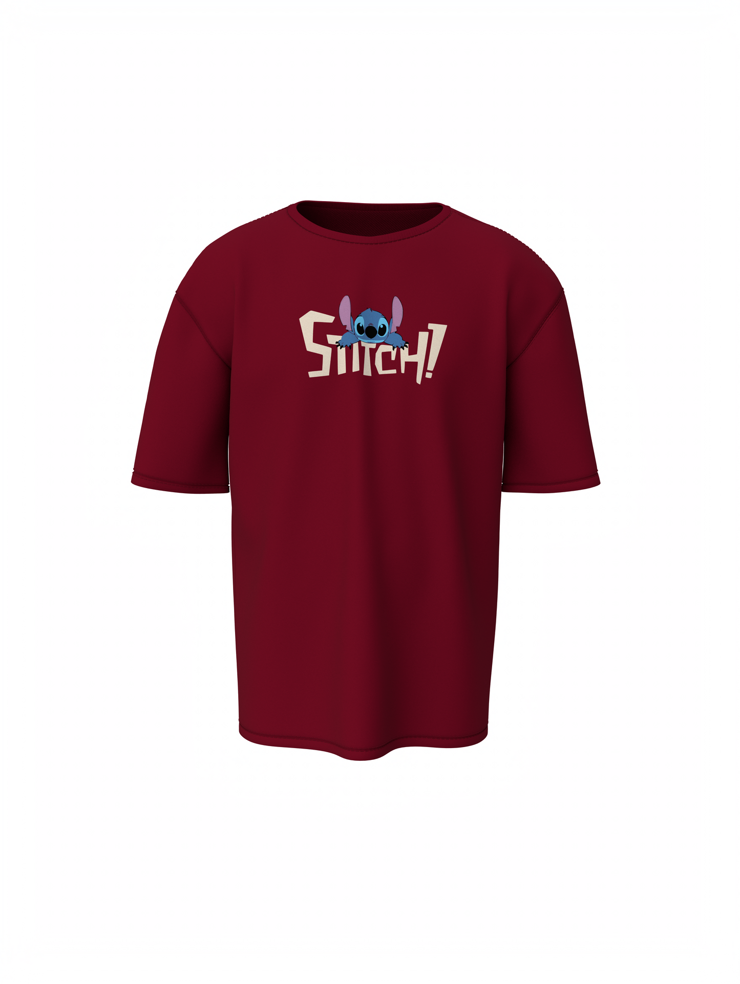 Stitch Graphic Maroon Oversized T-Shirt Unisex Casual Styles