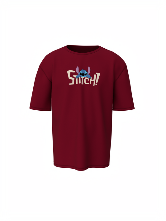 Stitch Graphic Maroon Oversized T-Shirt Unisex Casual Styles