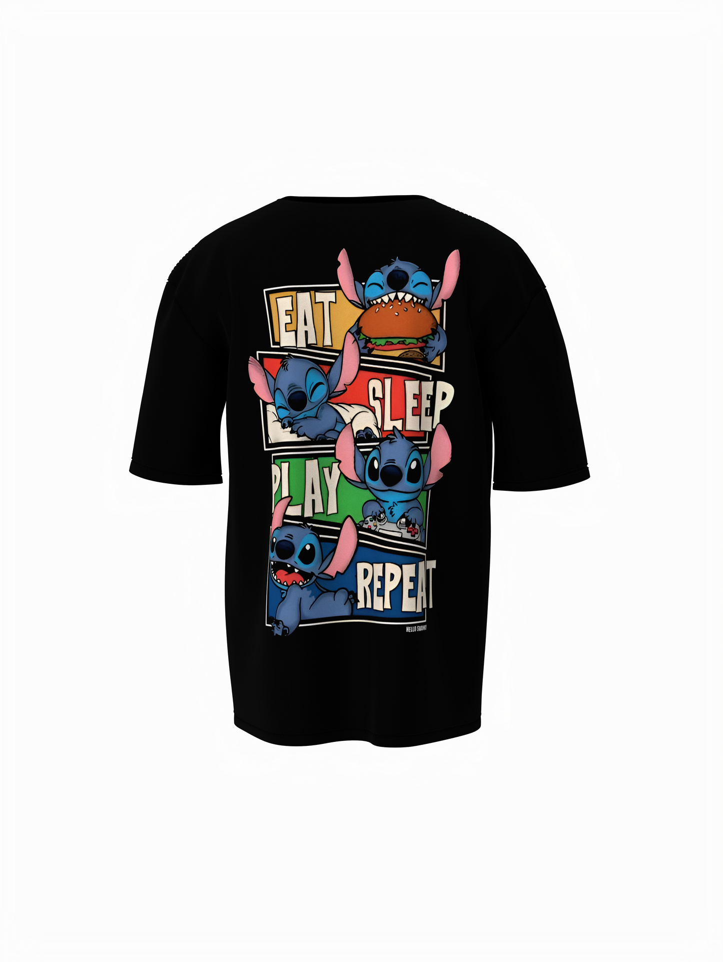 Stitch Graphic Unisex Black Oversized T-Shirt, Comfy Fit