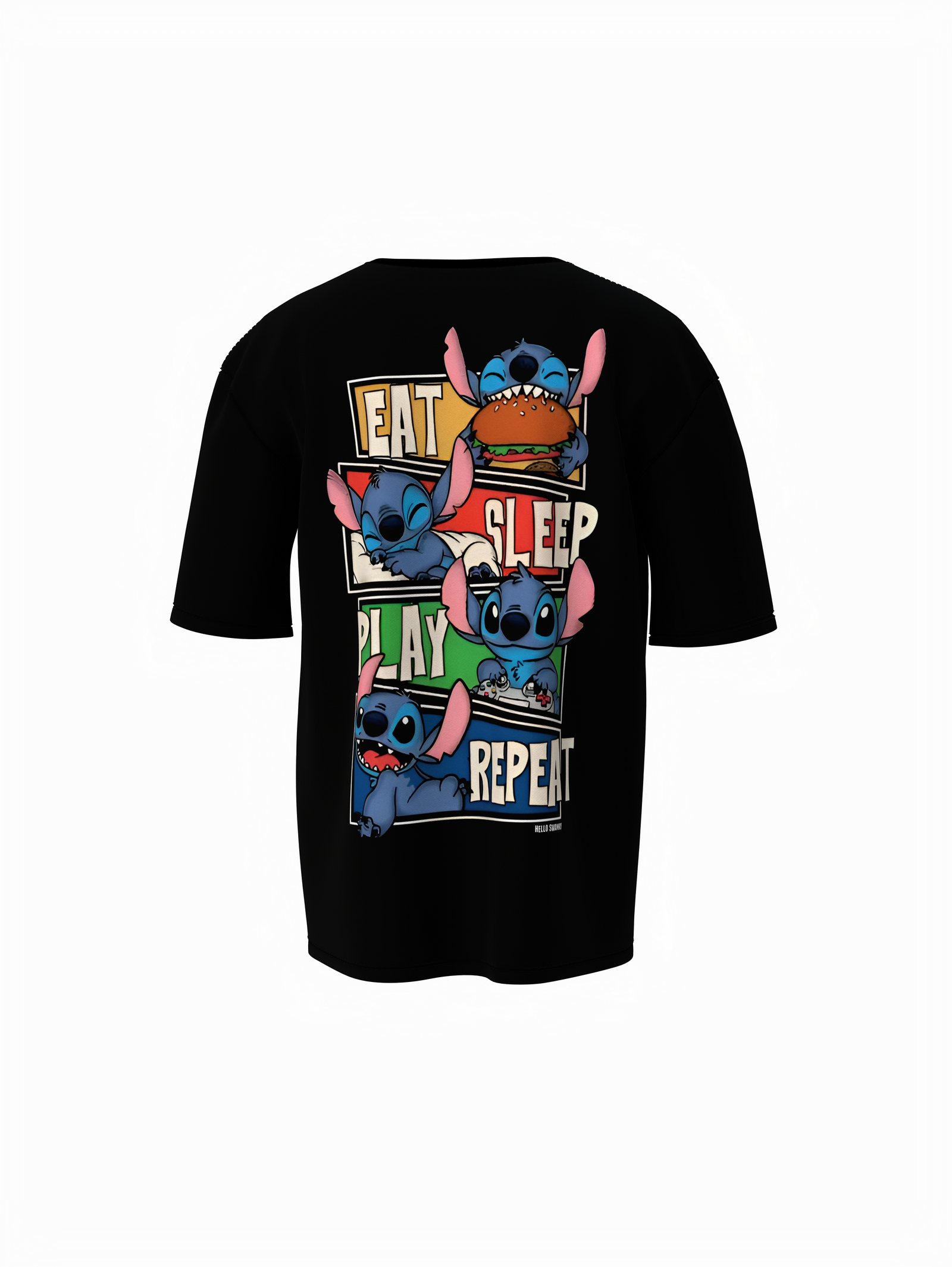 Stitch Graphic Unisex Black Oversized T-Shirt, Comfy Fit