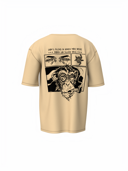 Monkey Graphic Unisex Beige Oversized T-Shirt Bold Design