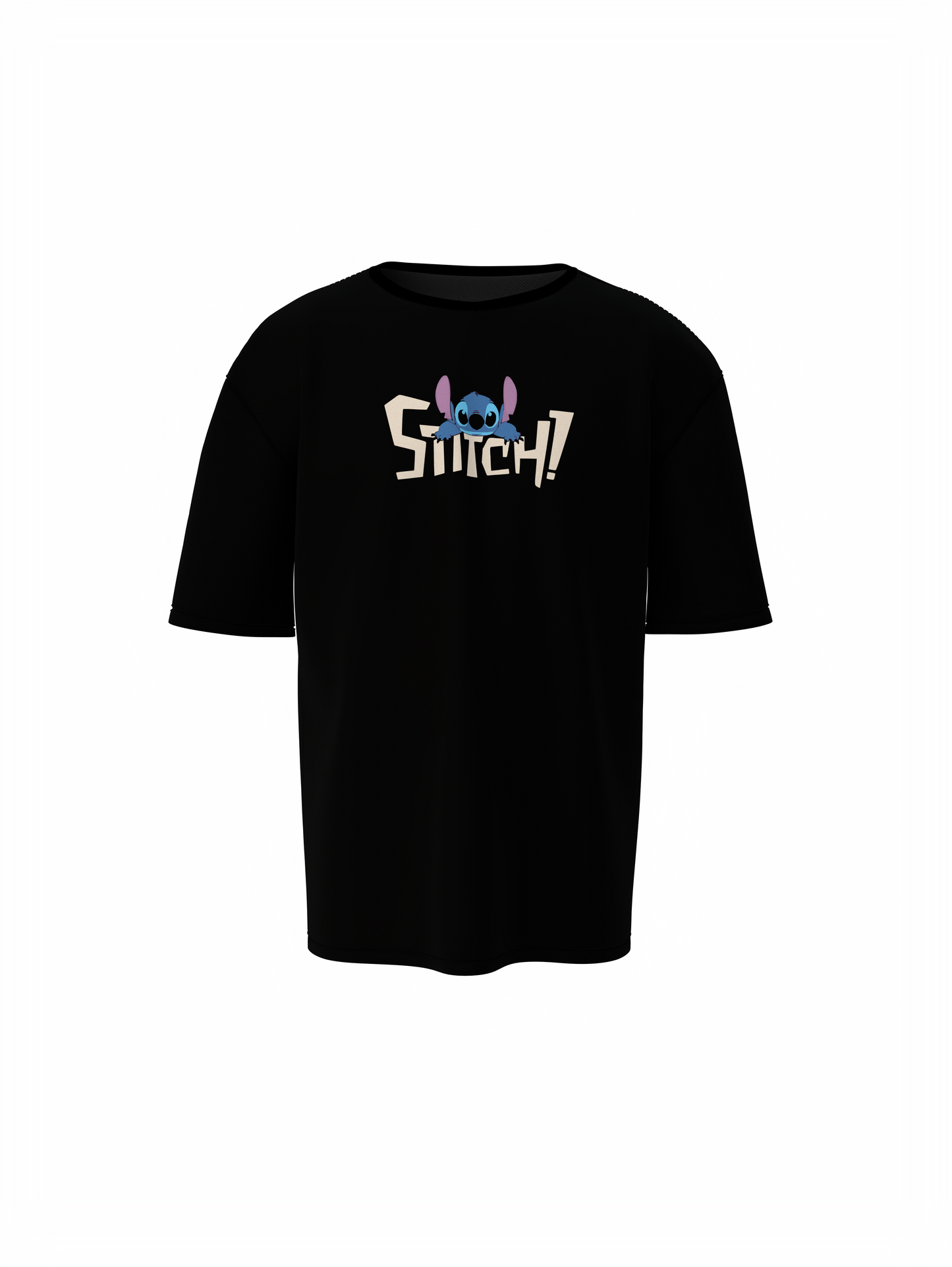 Stitch Graphic Unisex Black Oversized T-Shirt, Comfy Fit