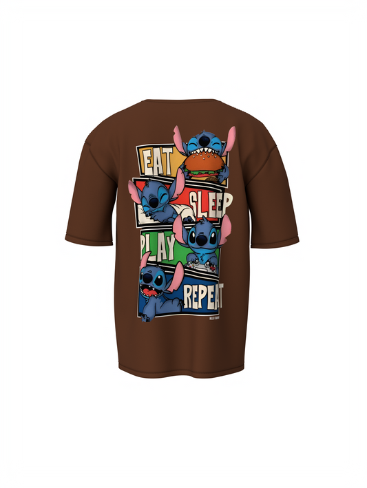 Stitch Graphic Brown Oversized T-Shirt Unisex Casual Styles