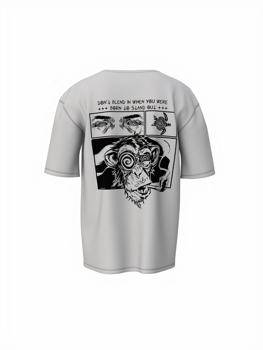 Monkey Graphic Unisex Grey Oversized T-Shirt Bold Design